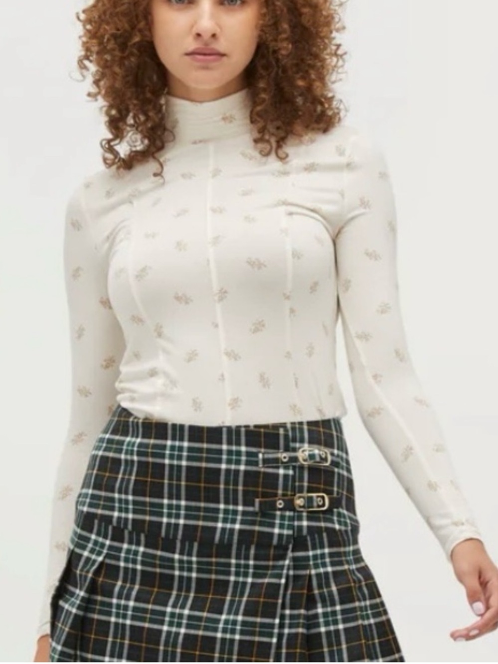 Hill House NWT The Temi Long Sleeve Turtleneck Floral Top Ivory Autumn Paisley